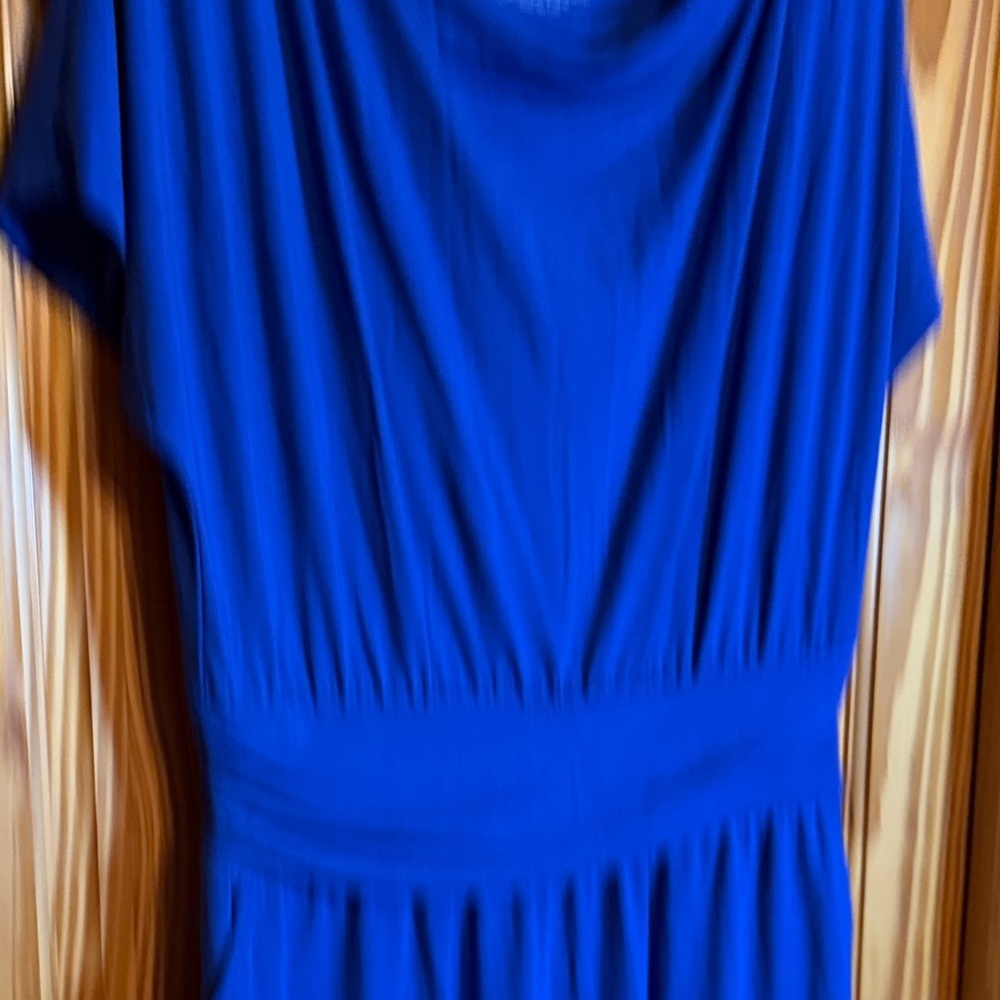 Betabrand Canopy Ruched Dress in royal blue bamboo fabric - Picture 3 of 8